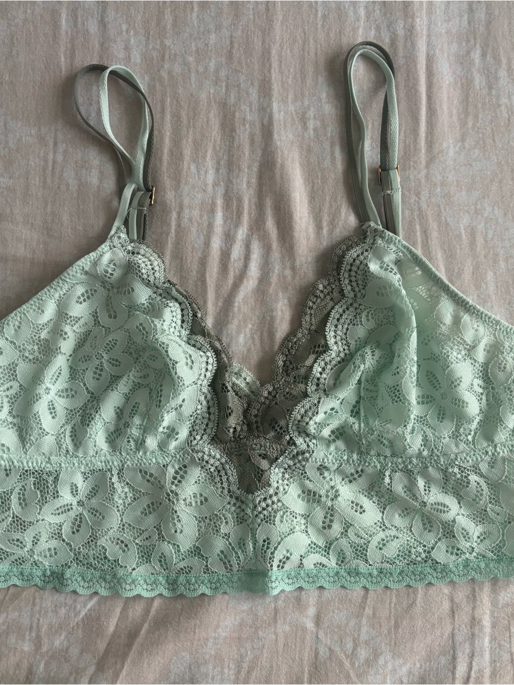 aerie Mint Green Lace Bralette with dark green layering